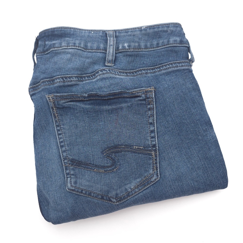 Silver Jeans Co Womens Elyse Straight 18X31 Fit (30) Blue Denim Jeans Plus Size